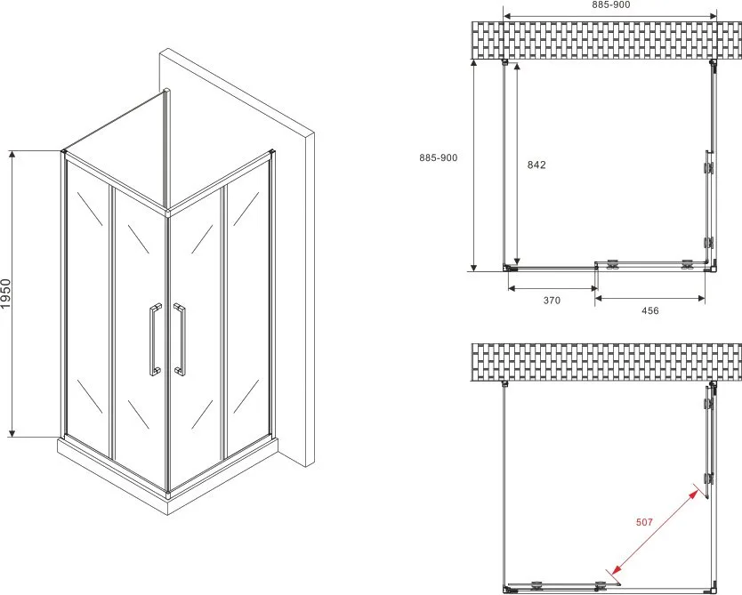 Душевой уголок Abber Schwarzer Diamant AG02090BH-S90B 90x90, профиль черный, стекло прозрачное Sancos — официальный сайт