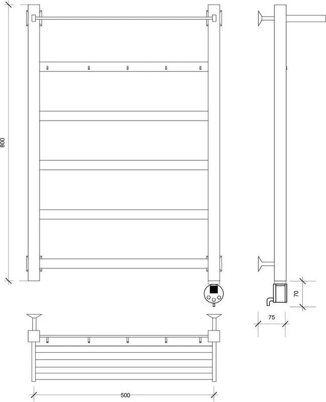 Полотенцесушитель электрический Secado Корсико 1 КСП R 80х50, хром, с полкой Sancos — официальный сайт