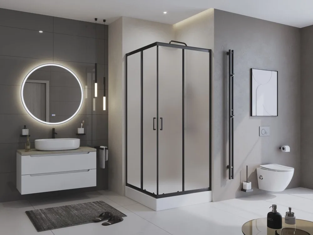 Душевой уголок BelBagno Uno -195 A 2 90 P Nero профиль черный, стекло punto Sancos — официальный сайт