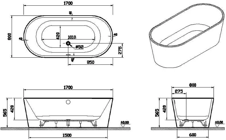 Акриловая ванна VitrA Geo 170x80 см, отдельностоящая, белая, овальная, со сливом-переливом Sancos — официальный сайт