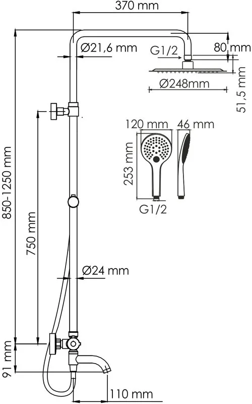Душевая стойка Wasserkraft Mindel 8500 A188.257.155.WM Thermo, с термостатом, белая Sancos — официальный сайт
