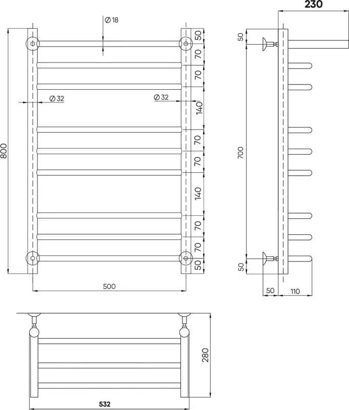 Полотенцесушитель водяной Indigo Brace LBCW80-50GDPK3 с полкой, золото Sancos — официальный сайт