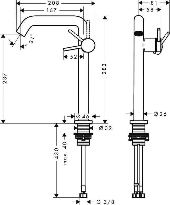 Смеситель для раковины Hansgrohe Tecturis S Fine 240 CoolStart 73370140 шлифованная бронза Sancos — официальный сайт