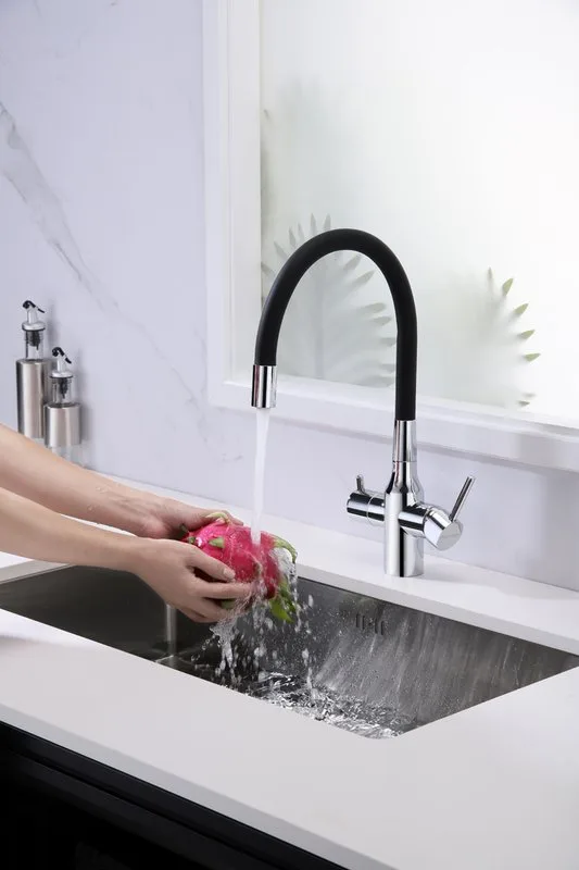 Смеситель для кухни Paulmark Salix 213419-CR, хром, черный, с гибким изливом Sancos — официальный сайт