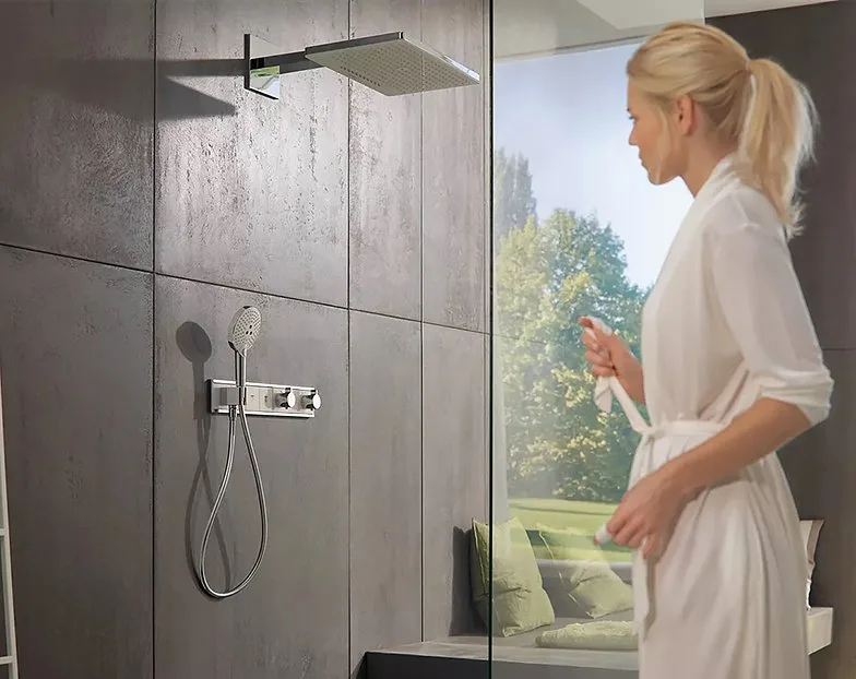 Термостатический смеситель встраиваемый Hansgrohe RainSelect 15355400, для душа, матовый белый, хром Sancos — официальный сайт