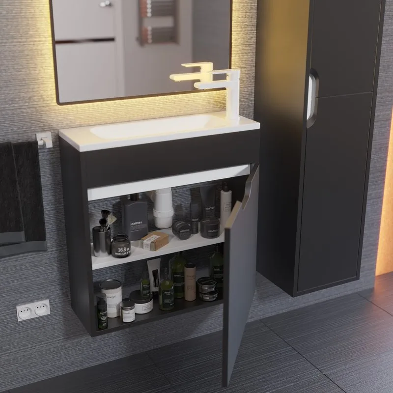 Тумба под раковину без столешницы Uperwood Modul 60 подвесная, 1 дверца, матовая черная Sancos — официальный сайт