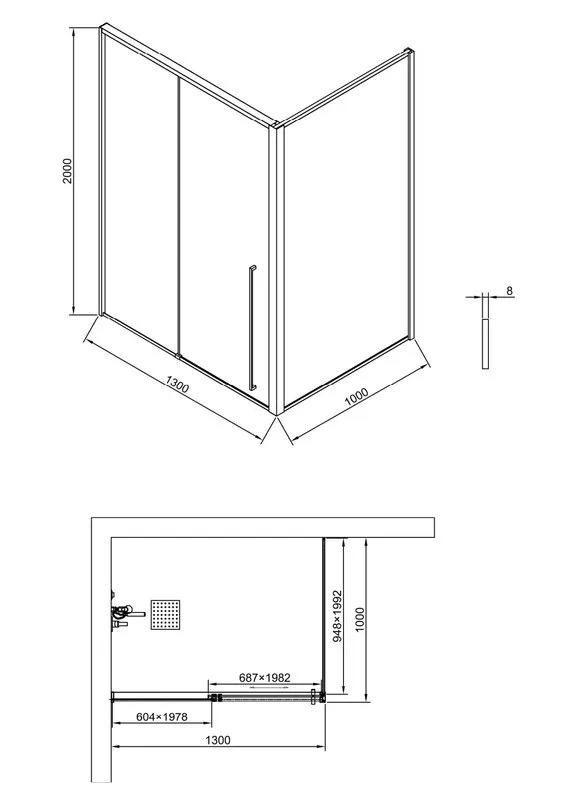 Душевой уголок Timo TDSS-130/03C-8L + TSS-1000/03C-8 130x100 см, профиль черный, стекло прозрачное Sancos — официальный сайт