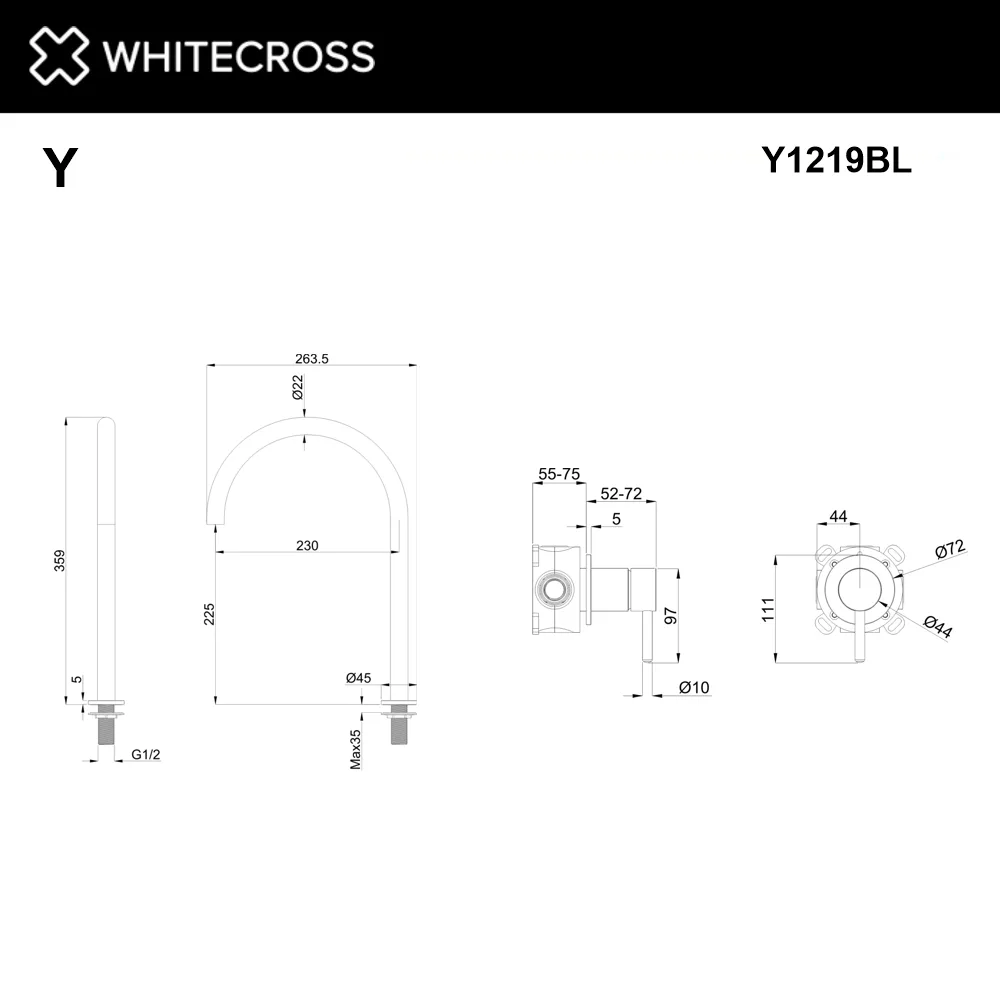 Смеситель для раковины WHITECROSS Y Y1219BL С ВНУТРЕННЕЙ ЧАСТЬЮ, черный матовый Sancos — официальный сайт