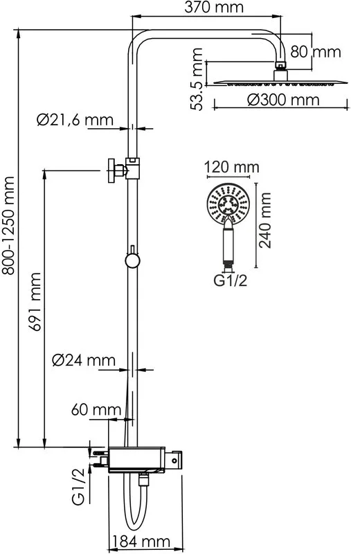 Душевая стойка Wasserkraft Aller A113.116.058.CH Thermo, с термостатом, хром Sancos — официальный сайт