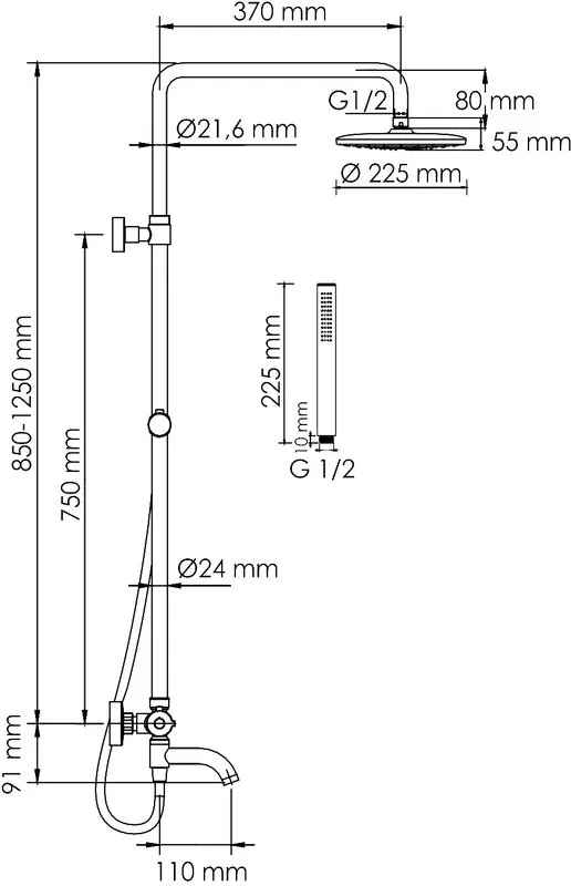Душевая стойка Wasserkraft Elbe 7400 A288.077.217.BM Thermo, с термостатом, черная Sancos — официальный сайт