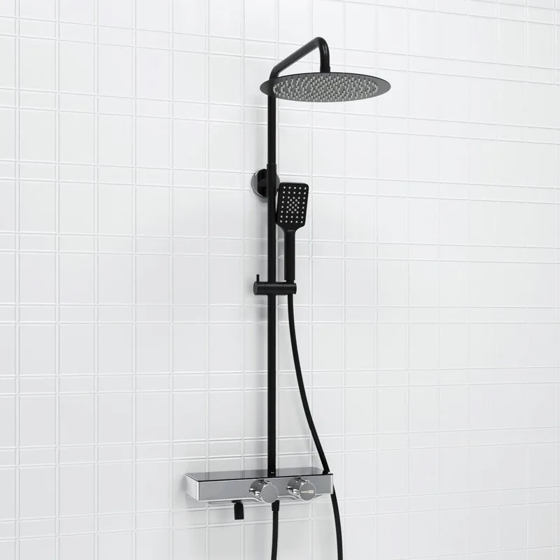 Душевая стойка Wasserkraft Abens 2000 A114.160.130.CB Thermo, с термостатом, черная Sancos — официальный сайт
