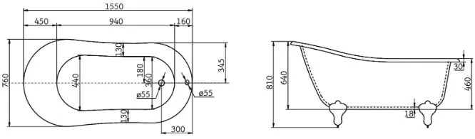 Акриловая ванна BelBagno BB06-1550 без опоры 155x75 см, правая, отдельностоящая, белая, овальная Sancos — официальный сайт