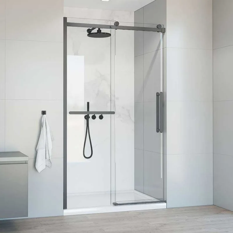 Душевая дверь в нишу Vincea Como Soft VDS-1CS130CLGM 130 см, профиль вороненая сталь, стекло прозрач Sancos — официальный сайт