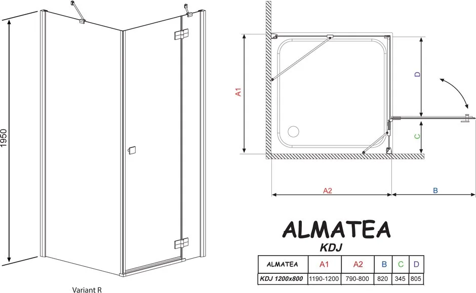 Душевой уголок Radaway Almatea KDJ 120x80 стекло графит R Sancos — официальный сайт