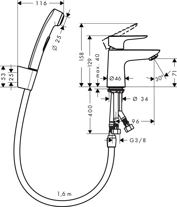 Смеситель для раковины Hansgrohe Talis E 71729000 с гигиеническим душем, с донным клапаном Push-Open Sancos — официальный сайт