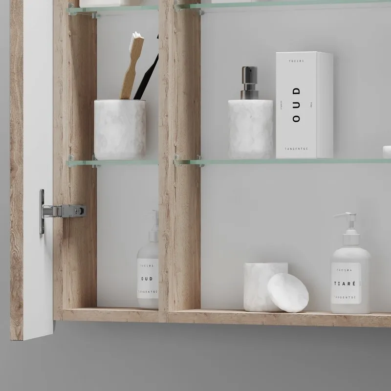 Зеркало-шкаф Sancos Mirror 80 с подсветкой, дуб галифакс натуральный Sancos — официальный сайт