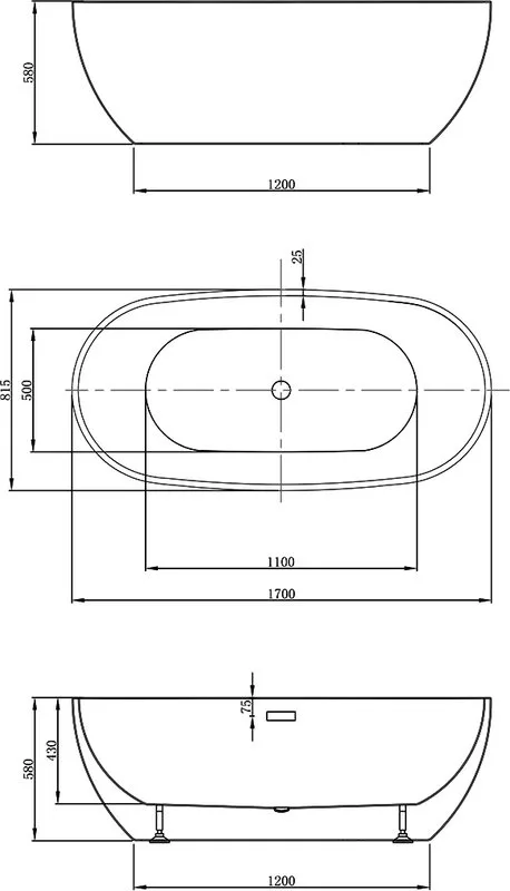 Акриловая ванна Vincea VBT-408-1700 170x80 см, отдельностоящая, белая, овальная, на ножках, со сливо Sancos — официальный сайт