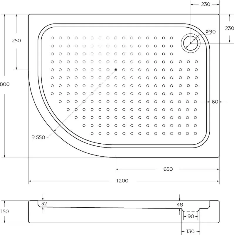 Поддон для душа BelBagno Tray R 120х80 R550 с сифоном Sancos — официальный сайт