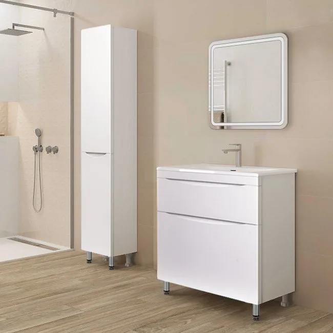 Шкаф-пенал для ванной Style Line Бергамо Люкс Plus 30 L с бельевой корзиной, антискрейтч белый