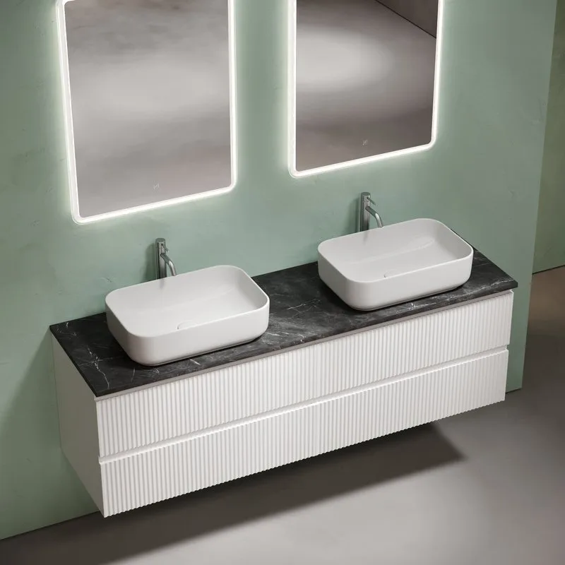 Тумба с раковиной Sancos Snob R 160 bianco, столешница черный мрамор TT160A1X, раковина CN5043 Sancos — официальный сайт