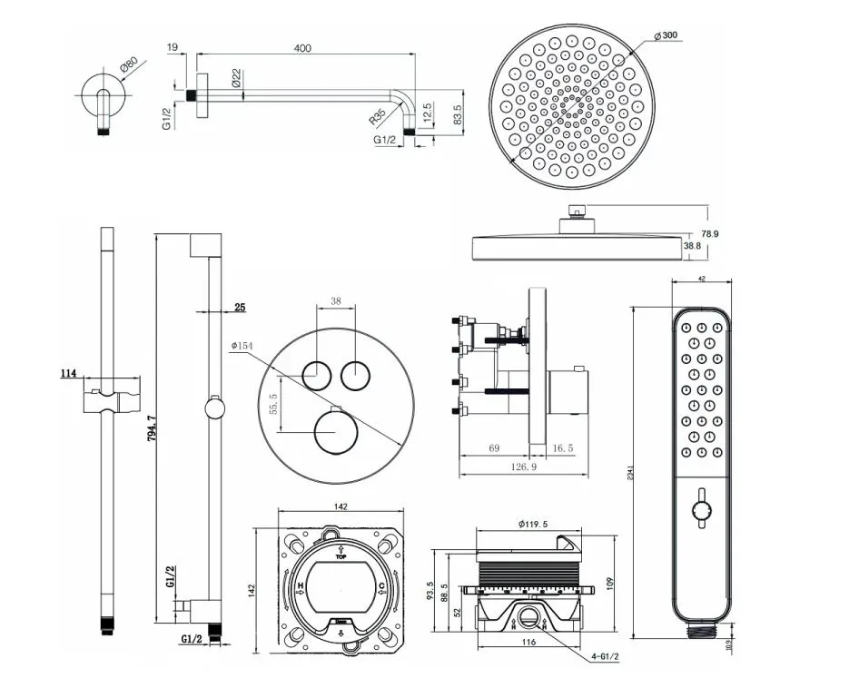 Душевой комплект AQUAme AQM8401GM, С ВНУТРЕННЕЙ ЧАСТЬЮ, оружейная сталь Sancos — официальный сайт
