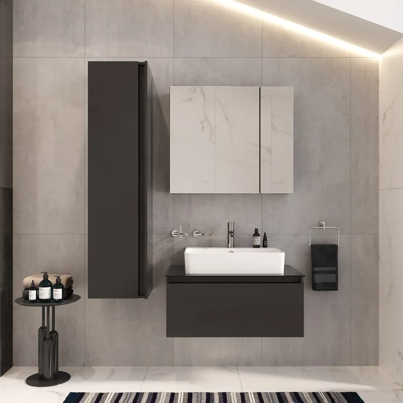 Шкаф-пенал для ванной VitrA Nuo 35 глянцевый антрацит Sancos — официальный сайт