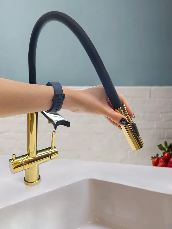Смеситель для кухни AltroBagno Flusso 050205 Or с гибким изливом, золото Sancos — официальный сайт