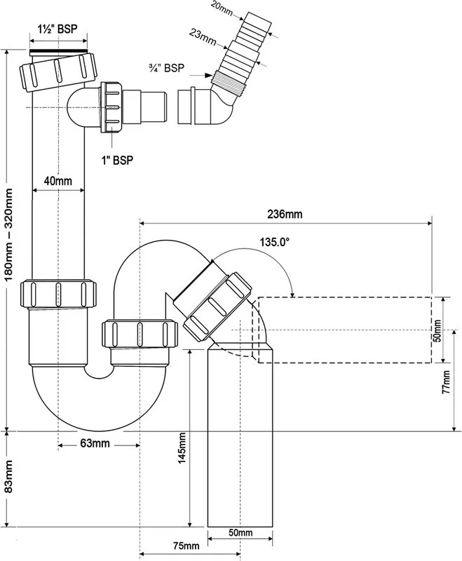 Сифон для раковины McAlpine MRSK4A, с отводом Sancos — официальный сайт