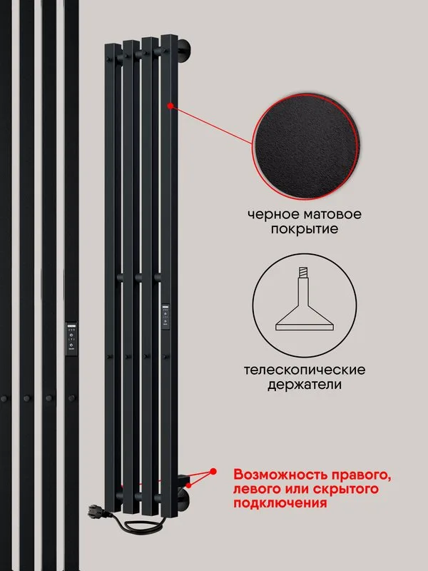 Полотенцесушитель электрический Indigo Style 4 PRO LSPRE120-18BRRt 120х18, черный муар Sancos — официальный сайт