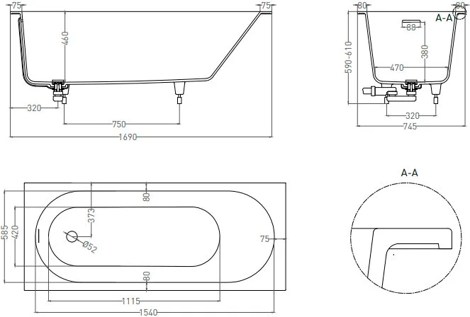 Ванна из искусственного камня Salini Ornella Kit S-Stone 170x75 см, встраиваемая, матовая белая, на  Sancos — официальный сайт