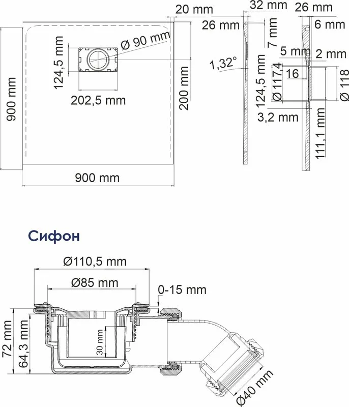 Поддон для душа Wasserkraft Main 41T03 90x90 см Sancos — официальный сайт