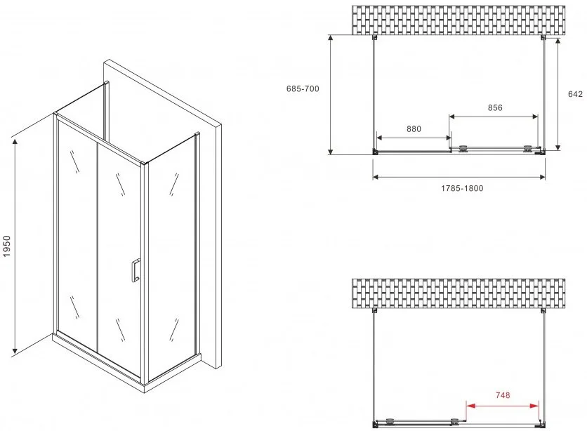 Душевой уголок Abber Schwarzer Diamant AG30180BH-S70B-S70B 180x70, профиль черный, стекло прозрачное Sancos — официальный сайт