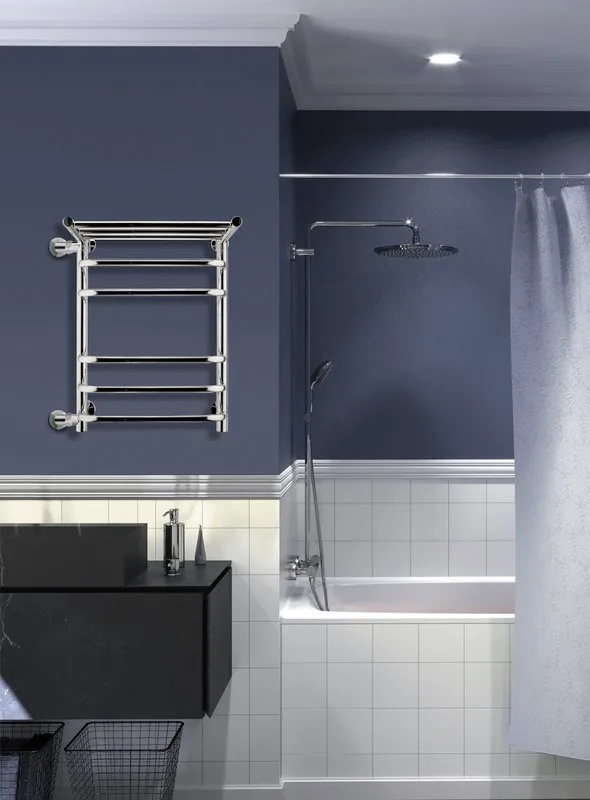 Полотенцесушитель водяной Indigo Brace LBCW60-40PL-б/п-50 с полкой, серебристый Sancos — официальный сайт