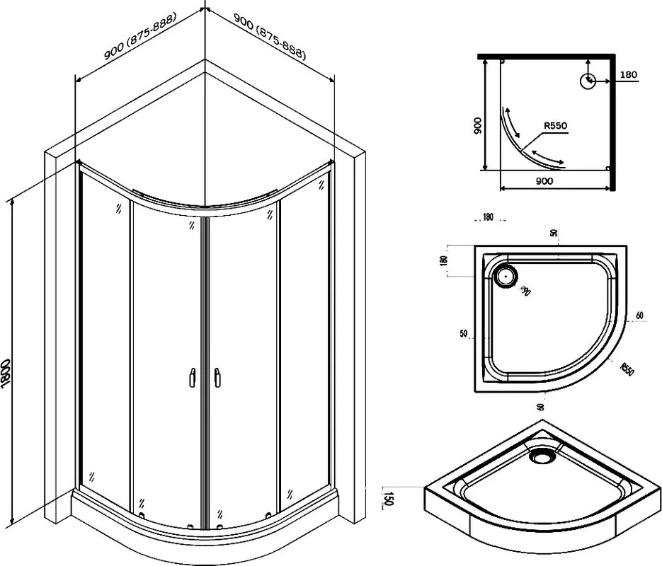 Душевой уголок AM.PM X-Joy Twin Slide W88E-205-090BT64 90x90, с поддоном, профиль черный Sancos — официальный сайт