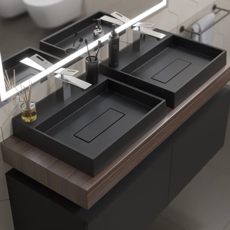 Накладная раковина Uperwood Tanos Quartz 2911030051 50 см, матовая черная, уголь Sancos — официальный сайт