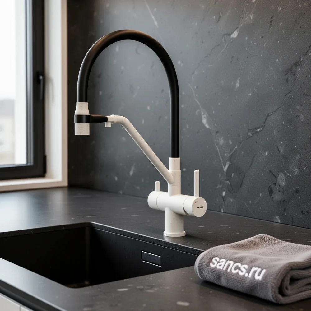Смеситель для кухни Sancos Dora SC4003GR с гибким изливом, белый гранит Sancos — официальный сайт
