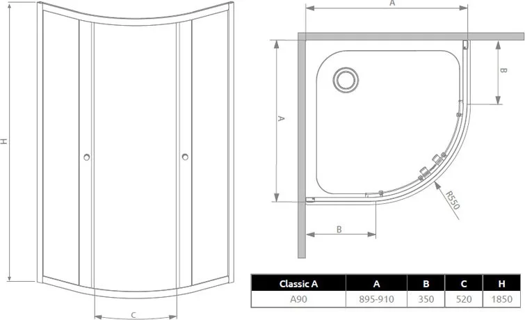 Душевой уголок Radaway Classic A 90x185 прозрачное стекло Sancos — официальный сайт