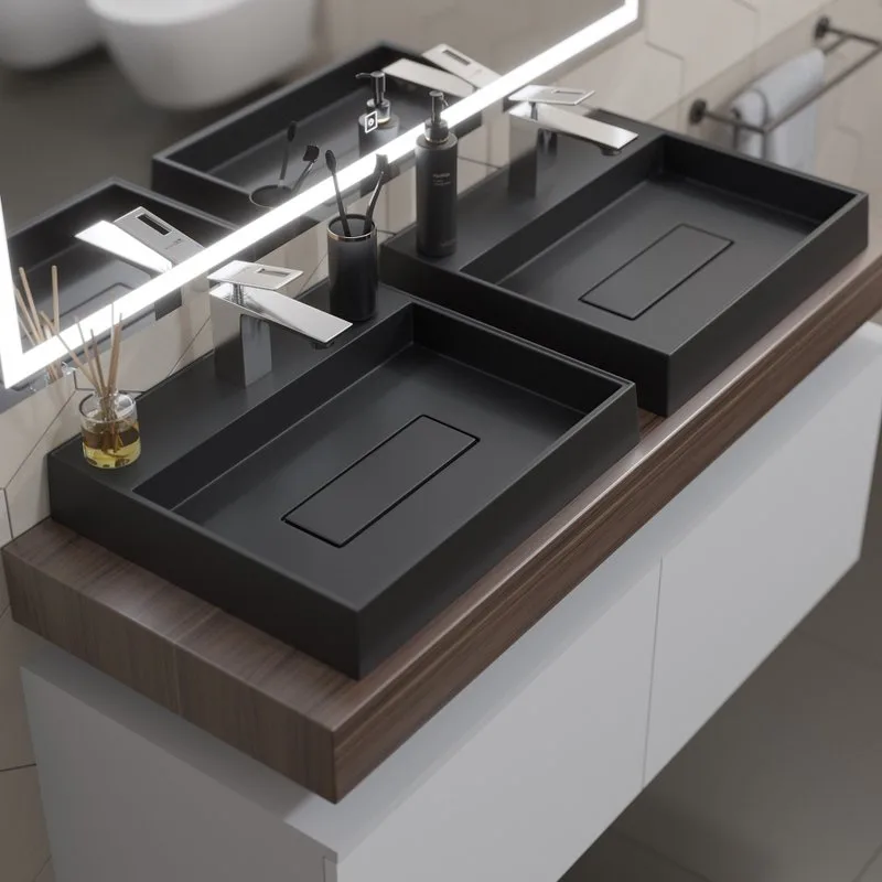 Накладная раковина Uperwood Tanos Quartz 2911030051 50 см, матовая черная, уголь Sancos — официальный сайт