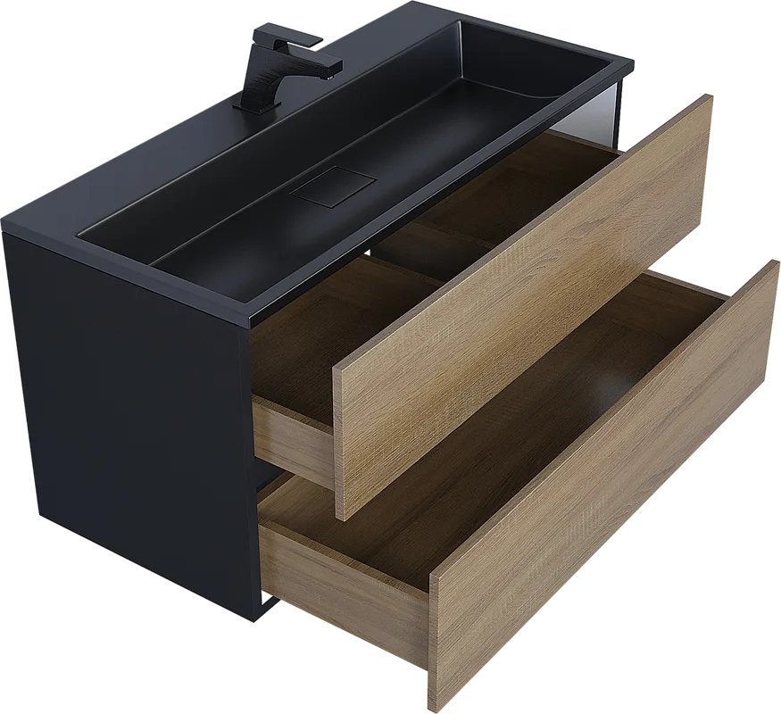 Тумба под раковину без столешницы Uperwood Barsa 100 подвесная, черная, дуб сонома Sancos — официальный сайт