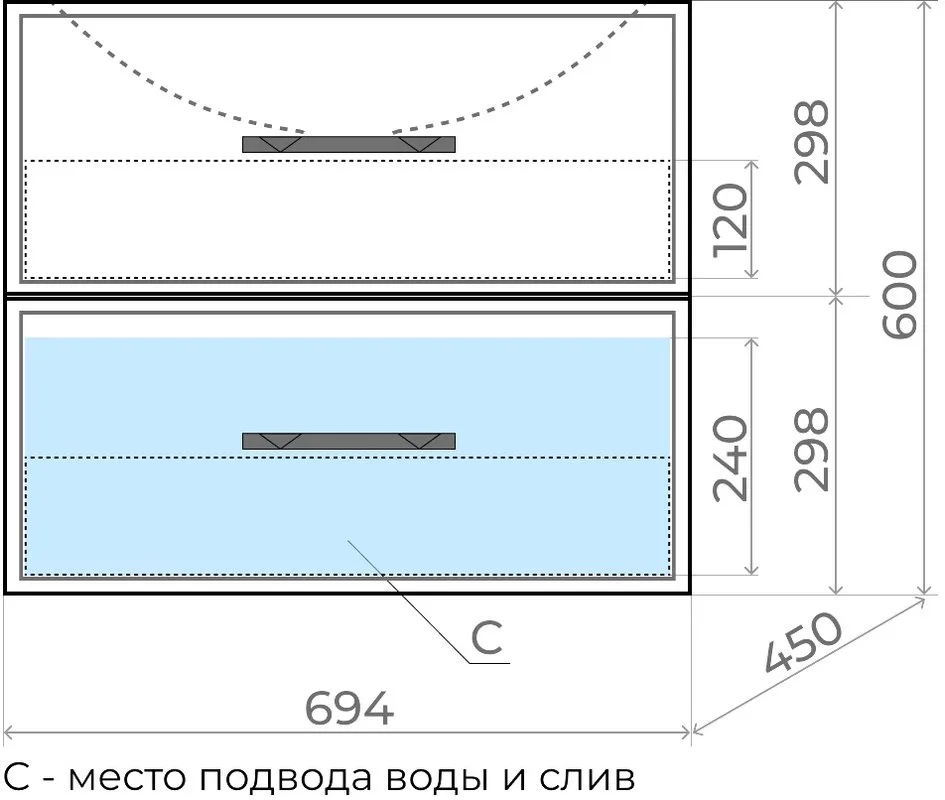 Тумба под раковину без столешницы Uperwood Foster 70 подвесная, 2 ящика, серый графит Sancos — официальный сайт
