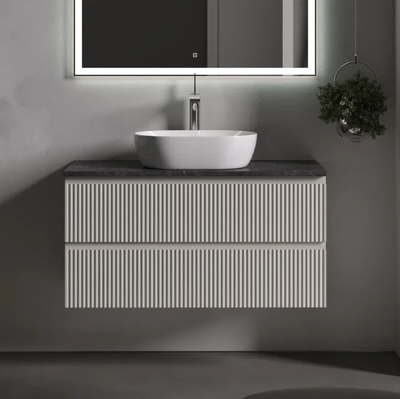 Тумба с раковиной Sancos Snob R 100 см, beige soft, столешница черный мрамор, раковина CN5010 Sancos — официальный сайт