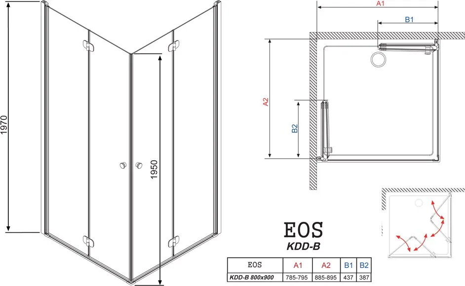 Душевой уголок Radaway EOS KDD-B 80x90 прозрачное стекло Sancos — официальный сайт