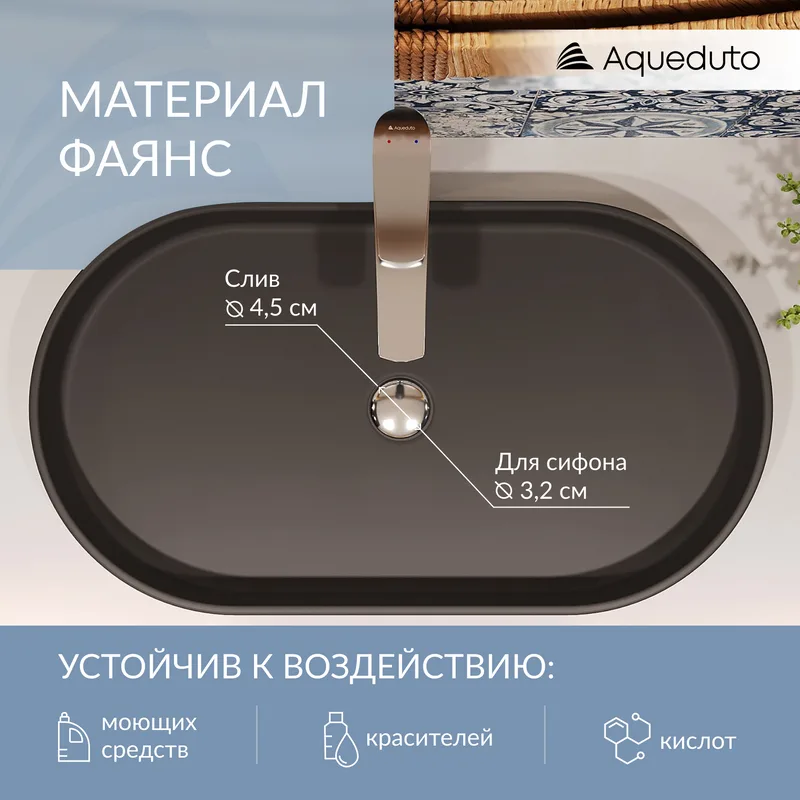 Накладная раковина Aqueduto Espiral ESP0240 60 см черная матовая Sancos — официальный сайт