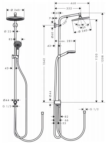 Душевая стойка Hansgrohe Crometta S 240 1jet Showerpipe Rеno 27270000, EcoSmart Sancos — официальный сайт