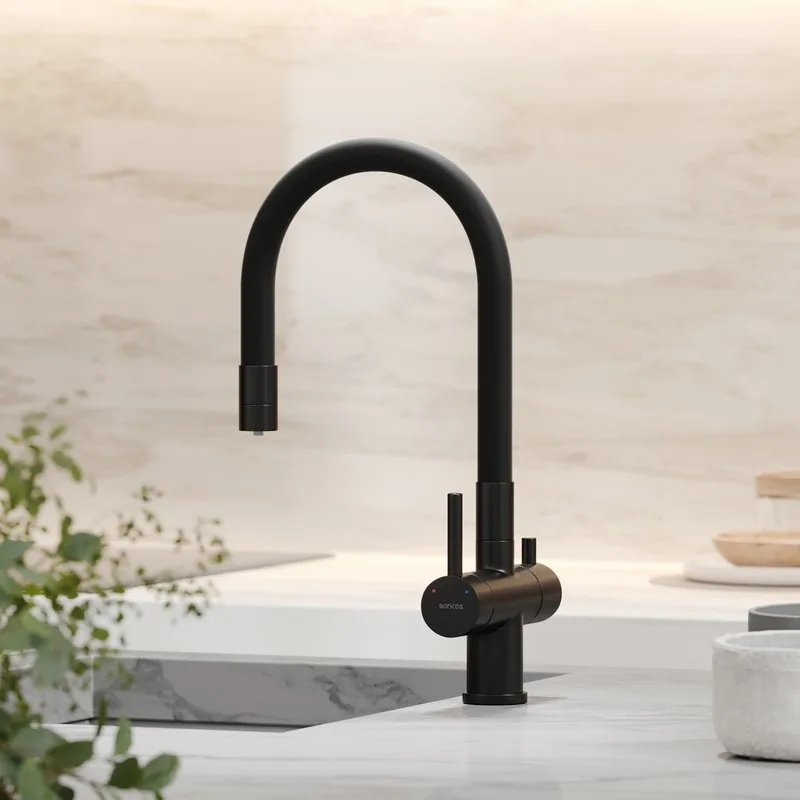 Смеситель для кухни Sancos Lucia SC4004MB с гибким изливом, черный матовый Sancos — официальный сайт