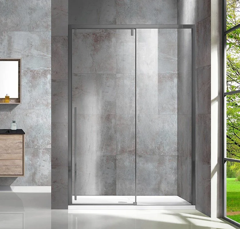 Душевая дверь в нишу Vincea Lugano VDS-1L130CLGM-1 130 см, профиль вороненая сталь, стекло прозрачно Sancos — официальный сайт