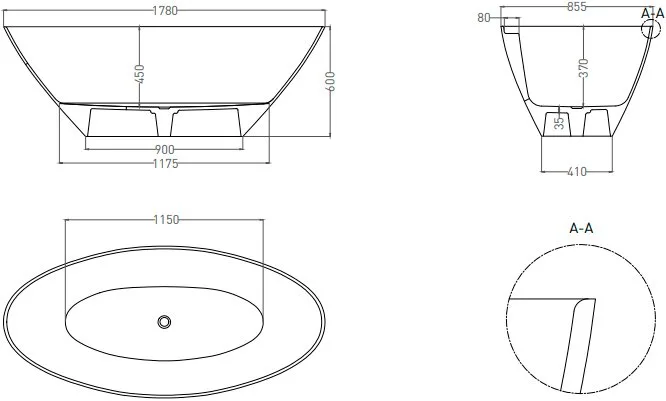 Ванна из искусственного камня Salini Diva S-Sense 180x85 см, отдельностоящая, белая, овальная, со сл Sancos — официальный сайт