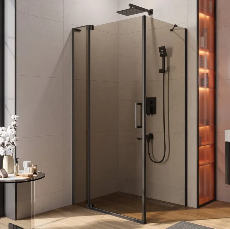 Душевой уголок Cezares Slider AH 1 80-90/100 BR Nero профиль черный, стекло бронза Sancos — официальный сайт