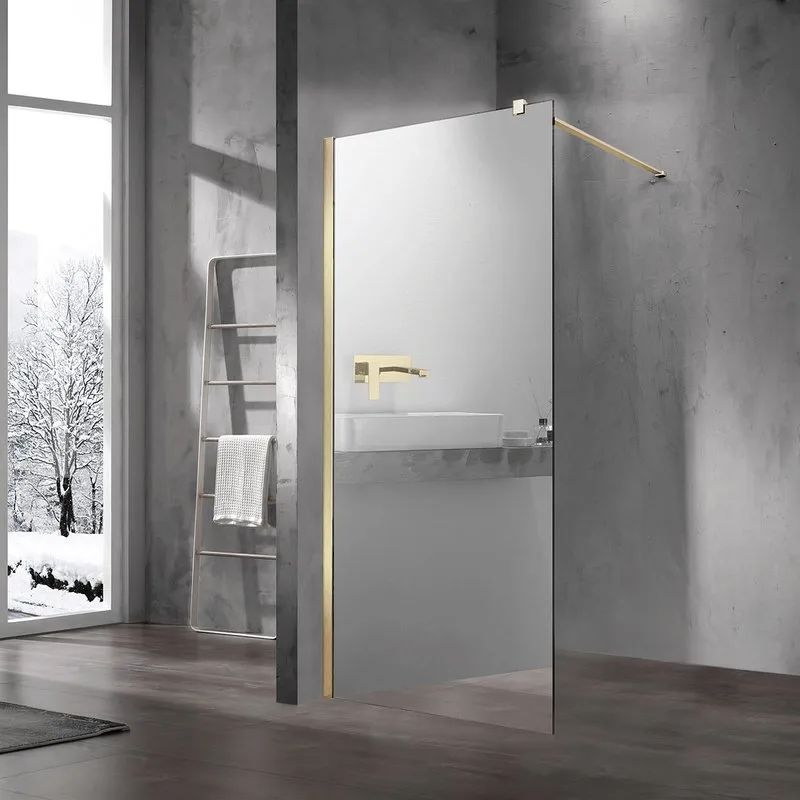 Душевая перегородка Vincea Walk-in VSW-1H100MRG профиль матовый золотой, стекло зеркальное Sancos — официальный сайт
