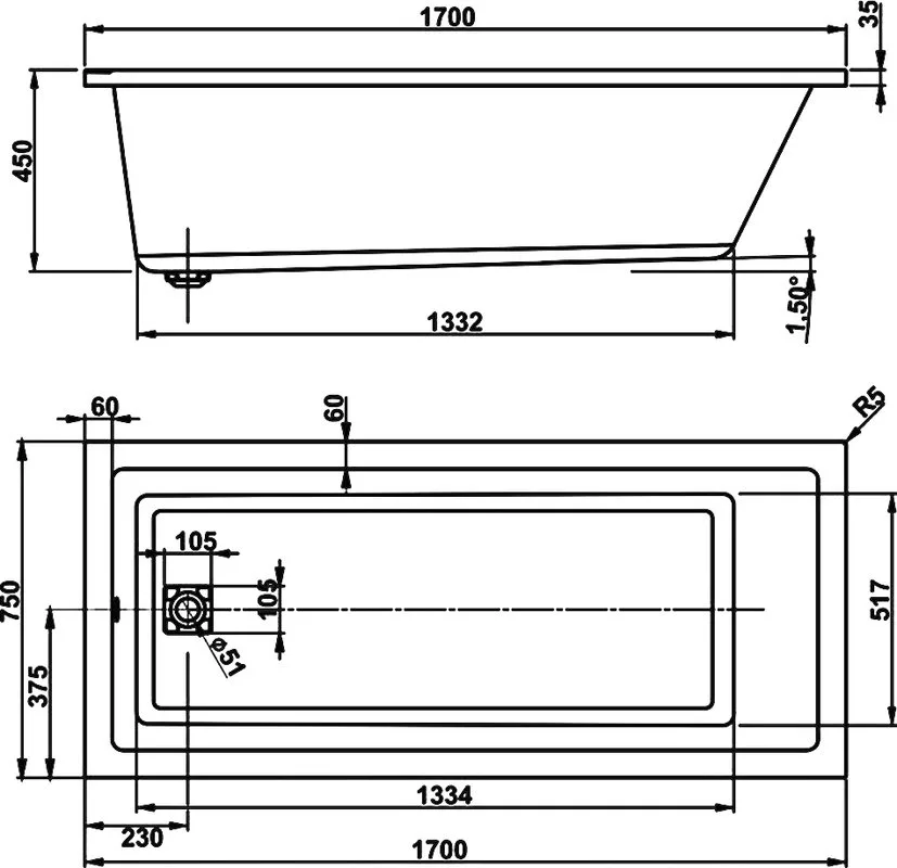 Акриловая ванна Vagnerplast Cavallo 170x75 см, пристенная, ультрабелая Sancos — официальный сайт